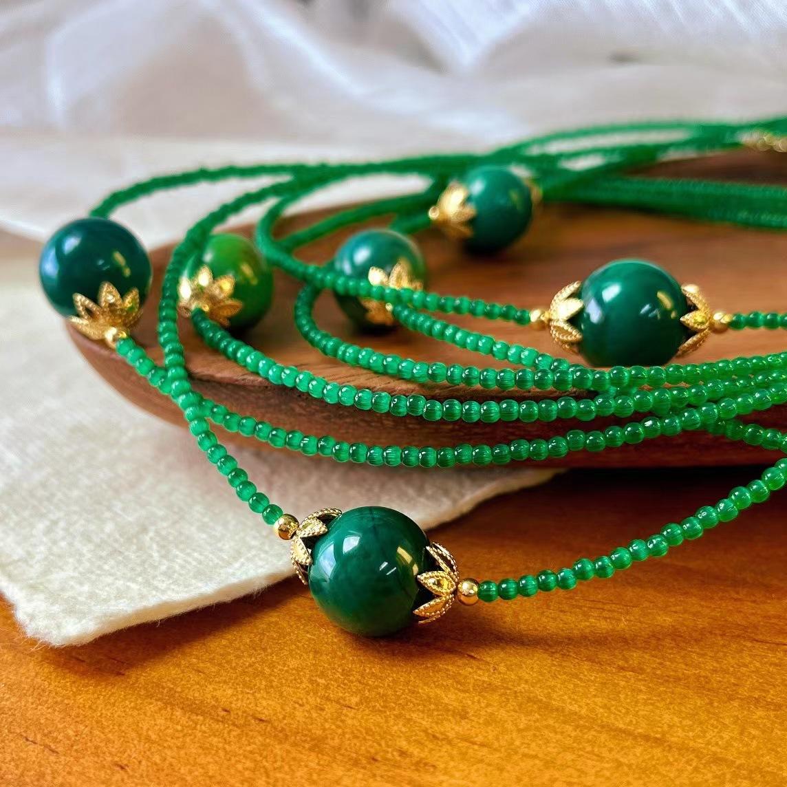 Retro Natural Large Granular Agate Artificial Cat S Eye Collarbone Chain National Style Necklace Female Beads