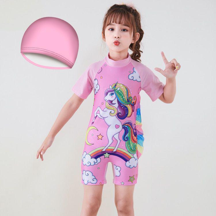 Girls' Surf Swimsuit Set with Cap