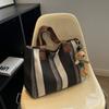 Versatile Stripe Tote Bag Casual Women's Bags Trendy Canvas Shoulder Bag  Shopping Bag