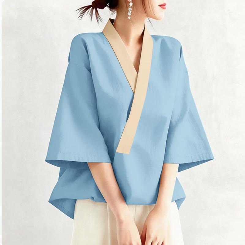ZANZEA Blusa Kimono Casual da Donna con Scollo a V e Maniche a 3/4 Ampia