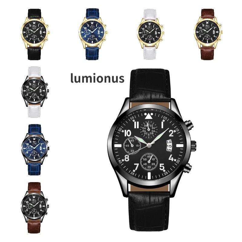 Stylish Men's Watch With Night Light And Calendar Quartz Pointer Display Leather Strap 98001 Belt Style)