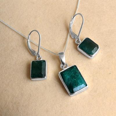 Emerald Necklace Earring Set, Handmade Jewelry, Women Jewelry, 925 Sterling Silver, Silver Jewelry