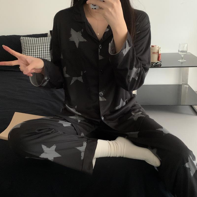 Spring and summer can wear new simple fashion loose long-sleeved high-end star printing imitation cotton loungewear