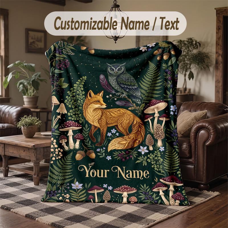 Forest Moth Theme Throw Blanket Custom Name Text Personalized Blanket Soft Cozy Blanket for Home Sofa Bed