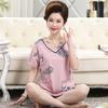 Women's Summer Clothing Sets Middle-aged and Elderly Loose Short-sleeved Blouse + Seven-piece Pants Home Two-piece Set