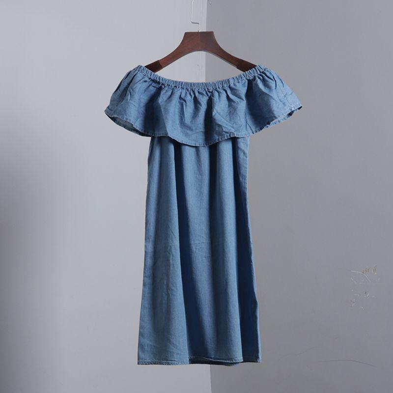 

Джинсово-синее платье с оборками с открытыми плечами, юбка из чистого хлопка, пуловер с открытыми плечами, джинсовое, тонкое Denim Blue XL
