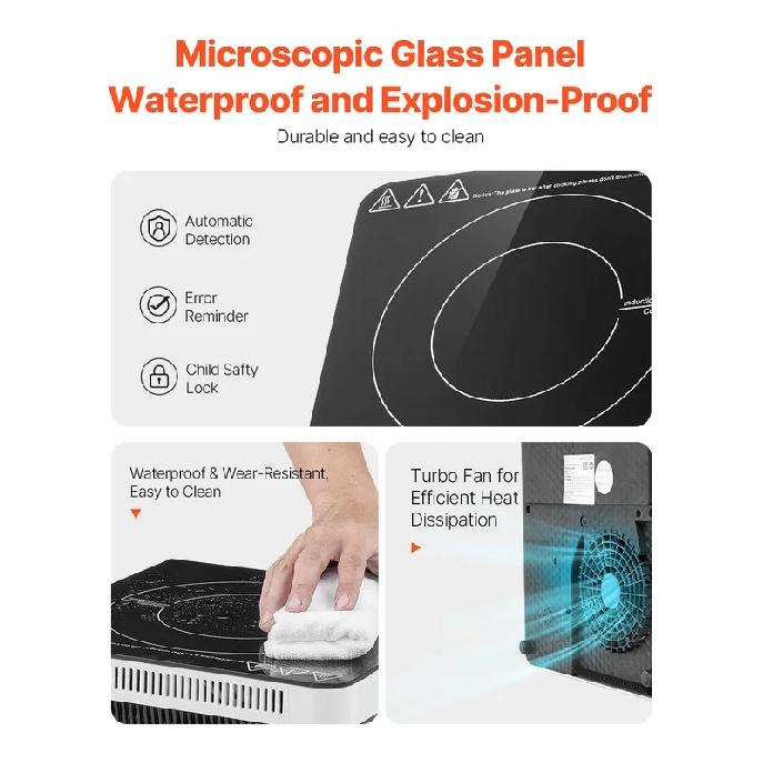 SucceBuy Portable Induction Cooktop Electric Induction Burner with 9 Temperature Settings, Countertop Induction Hot Plate