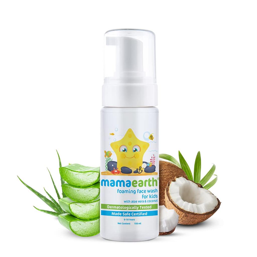 Mamaearth Foaming Face Wash For Kids 150ml | Tear-Free Gentle Cleanser With Aloe Vera & Coconut | Soft Skin & Soothing Wash For Children