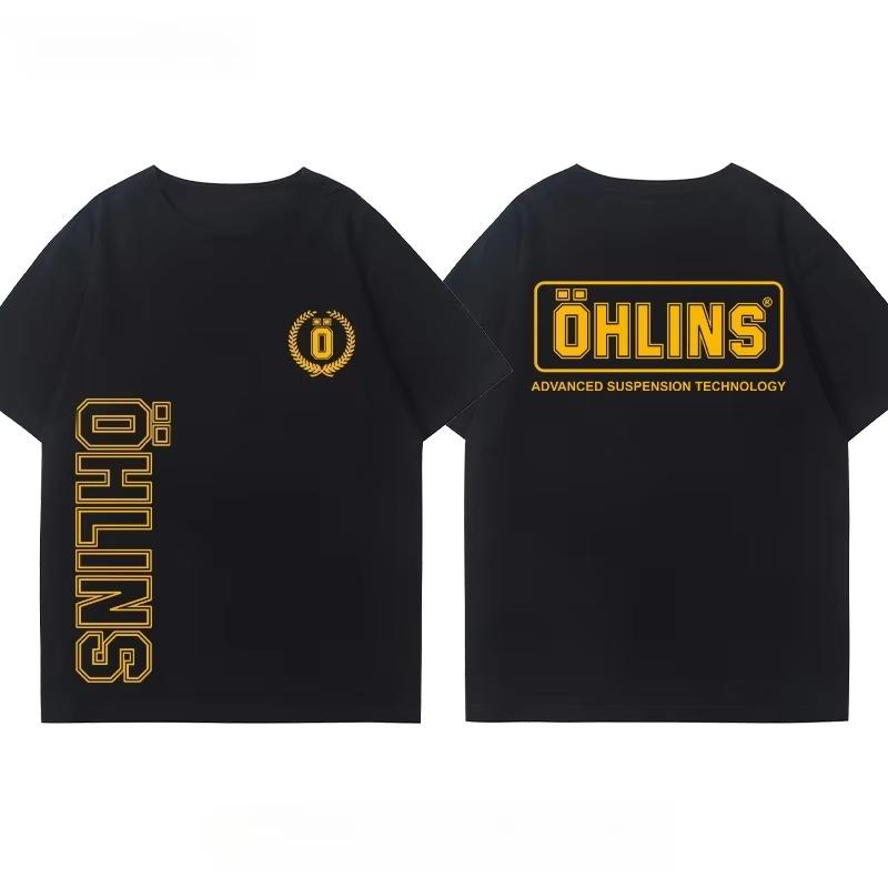 OHLINS Motorcycle Shock Absorber Modified T-shirt Clothes Casual Trendy Brand Men's Women's Car Club Crew Neck Short-sleeved Top