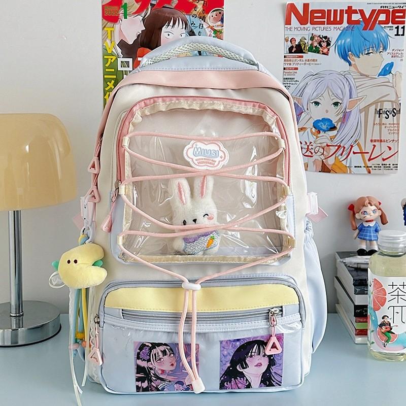 Japanese Stylish Transparent Backpack For High School Students With Large Capacity And Geometric Pattern