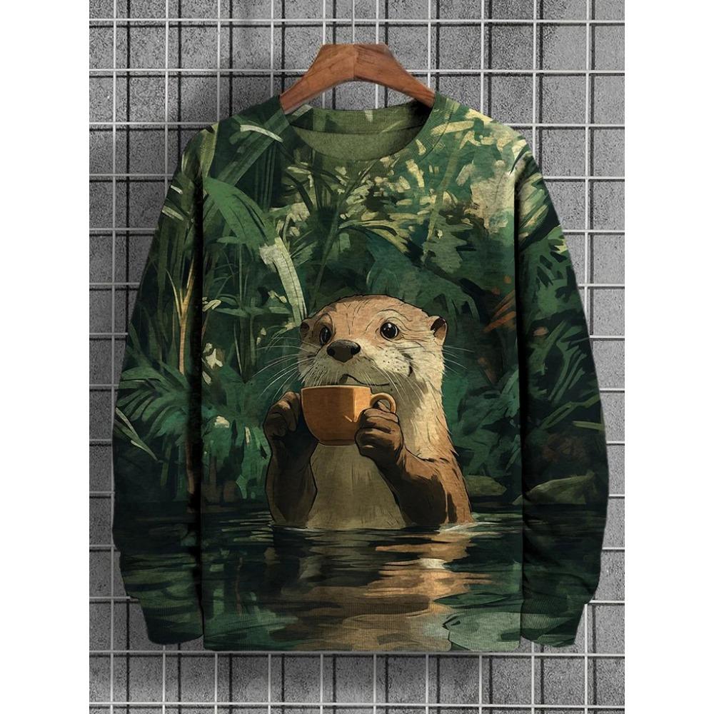 

Японская мода Мужская толстовка Смешная графика с животными Укиё-э Пуловер с круглым вырезом Повседневный пуловер Топы Стандартная посадка Полиэстеровая рубашка 5XL