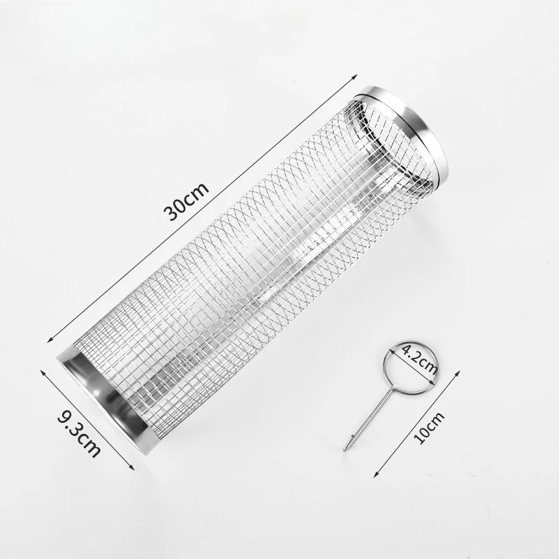 BBQ Cage Rolling New Type Stainless Steel Round Rolling Grill Basket Outdoor Portable Grill Basket Barbecue Rack Stainless Steel