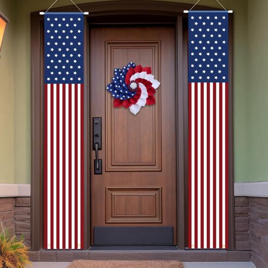 4th of July Patriotic Door Banners Outdoor Patriotic American Flag Hanging Porch