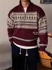 Cleanfit Retro Fair Isle Rode Polo met Rits