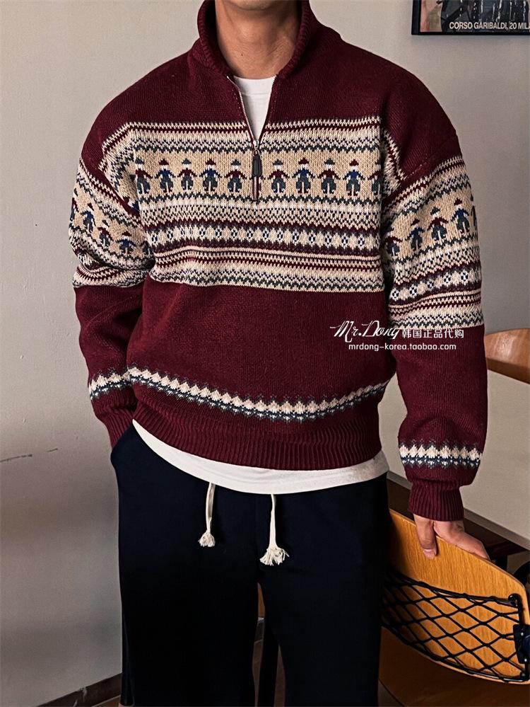 Cleanfit Retro Fair Isle Rode Polo met Rits
