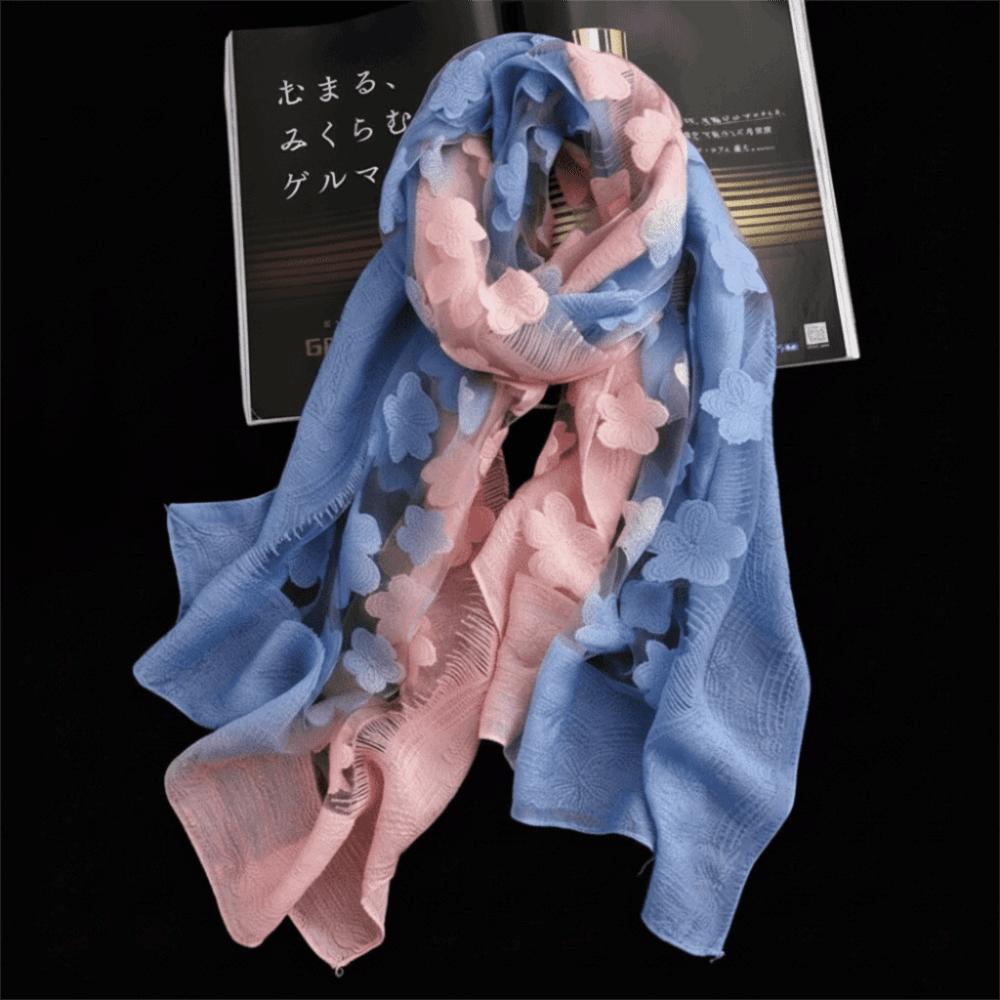 Gradient Color Cut Flowers Scarf Thin Beach Shawl Wrap Elegant Sunscreen Scarf