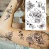 Black Flower Temporary Tattoo For Women Adultsl Fake Peony Rose Dahlia Lotus Tattoo Sticker 3D Body Art Bouquet Sexy Tatoo Paste