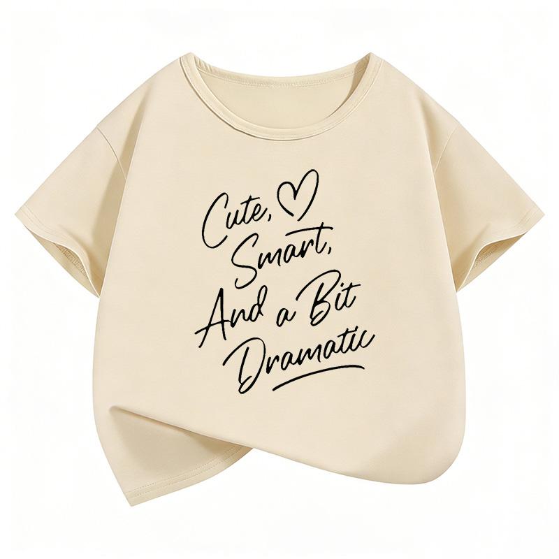 Cute and Smart with a Dramatic Flair, Letter Print Short-sleeve Children's T-shirt, Boys and Girls Summer Casual Top