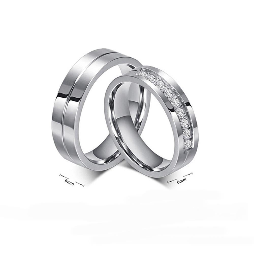 European & American 6MM Stainless Steel Zircon Inlaid 18K Gold Couple Rings – Customizable Logo Available