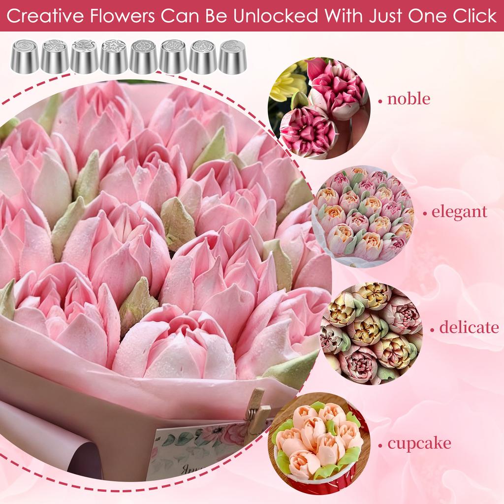 6/8 Pcs Russian Piping Tips Stainless Steel Cake Nozzles Set Layered Rose Icing Tip Flower Piping Tips Kit for Cake Decoration
