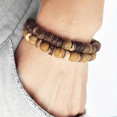 Men Stackable Wooden Bead Adjustable Wood Mens Jewelry  Healing Yoga Protection Bracelet