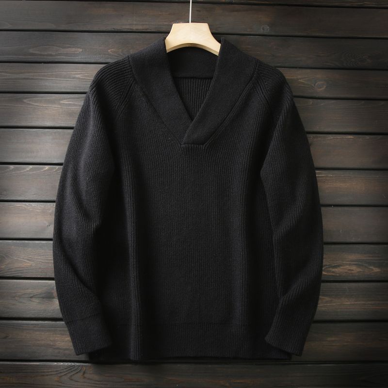 Heavyweight, Limited Quantity! Italian Order Men's Autumn and Winter Thickened Warm Wool Knit Sweater with Large V-Neck