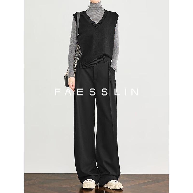 FAESSLIN Women's Wool Blend Wide-Leg Trousers