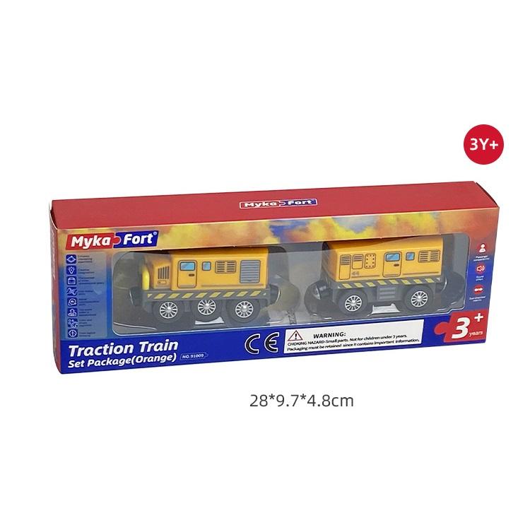 Wooden Rail Train Orange Traction Electric Vehicle Kids Toy Compatible Wooden Building Blocks Scene