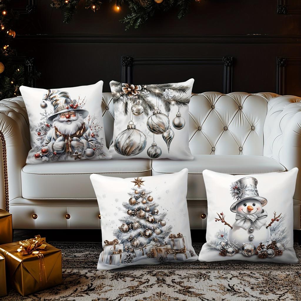 Christmas Themed Pillowcases: Santa, Snowman, Christmas Tree & Ornaments Designs Sofa Room Cushion Cover Home Decoration Gift