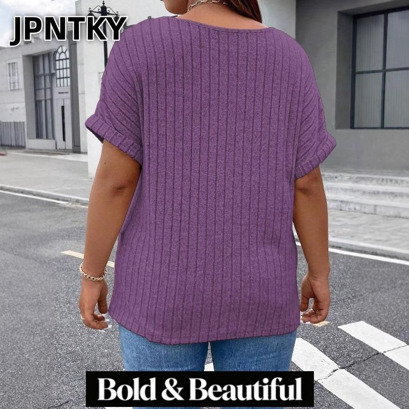 JPNTKY Moda Donna Casual Stampa Colore Unico Manica Corta Scollo a V Camicette & Camicie