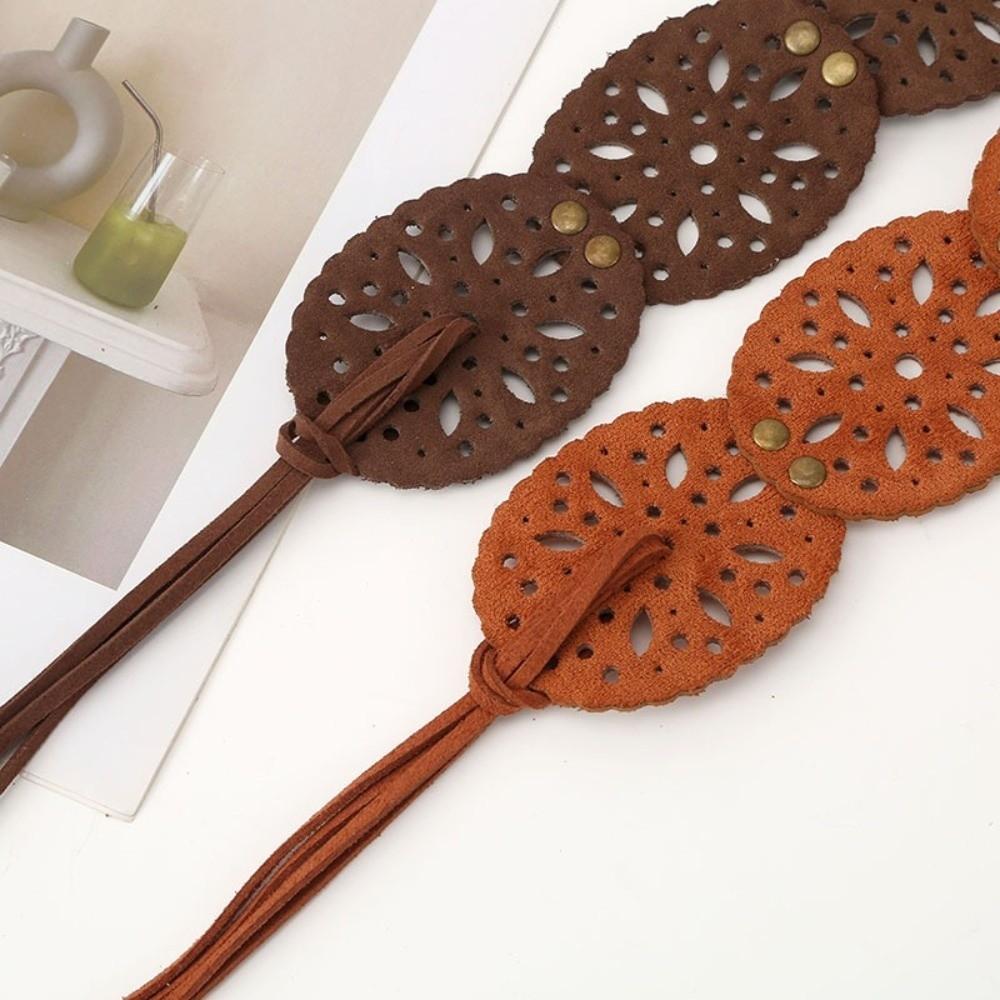 Hollow-out Design Waist Belt Ethnic Style Bohemian Belt Elegant Suede Belt  for Women