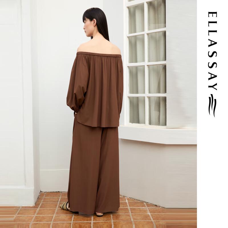 ELLASSAY Women's 2025 Early Autumn Brown Wide-Leg Casual Pants