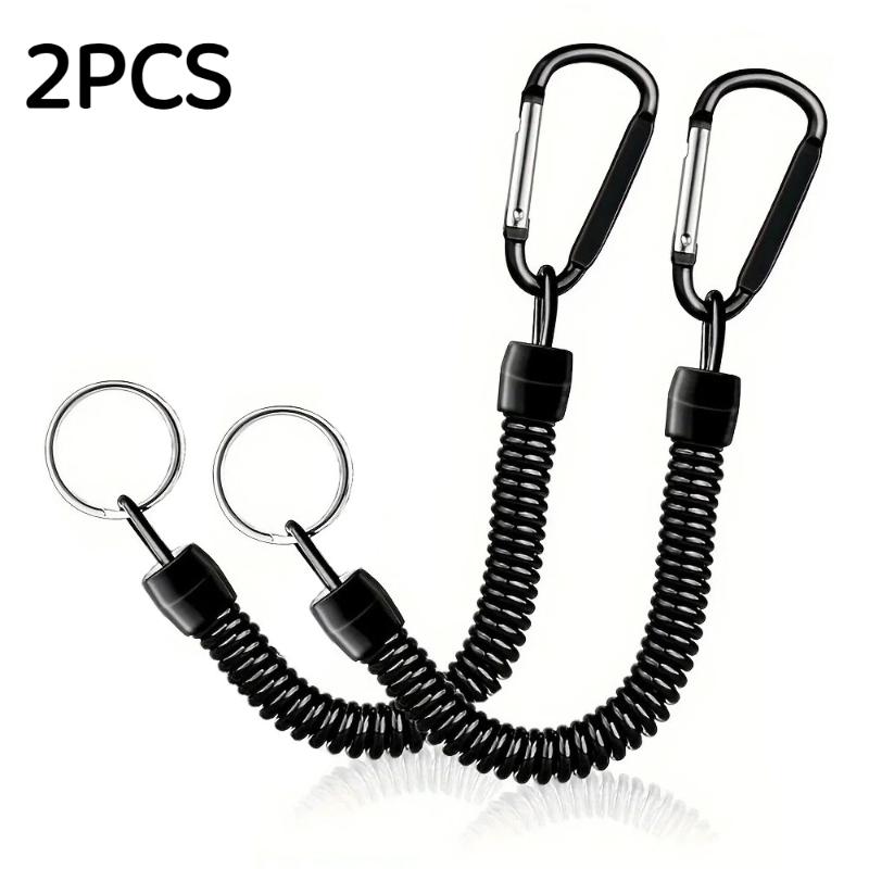 Spring Coil Retractable Keychain Anti-Lost Stretchy Wrist Strap Safety Lanyard with Durable Carabiner for Outdoor Trips Work Daily Use