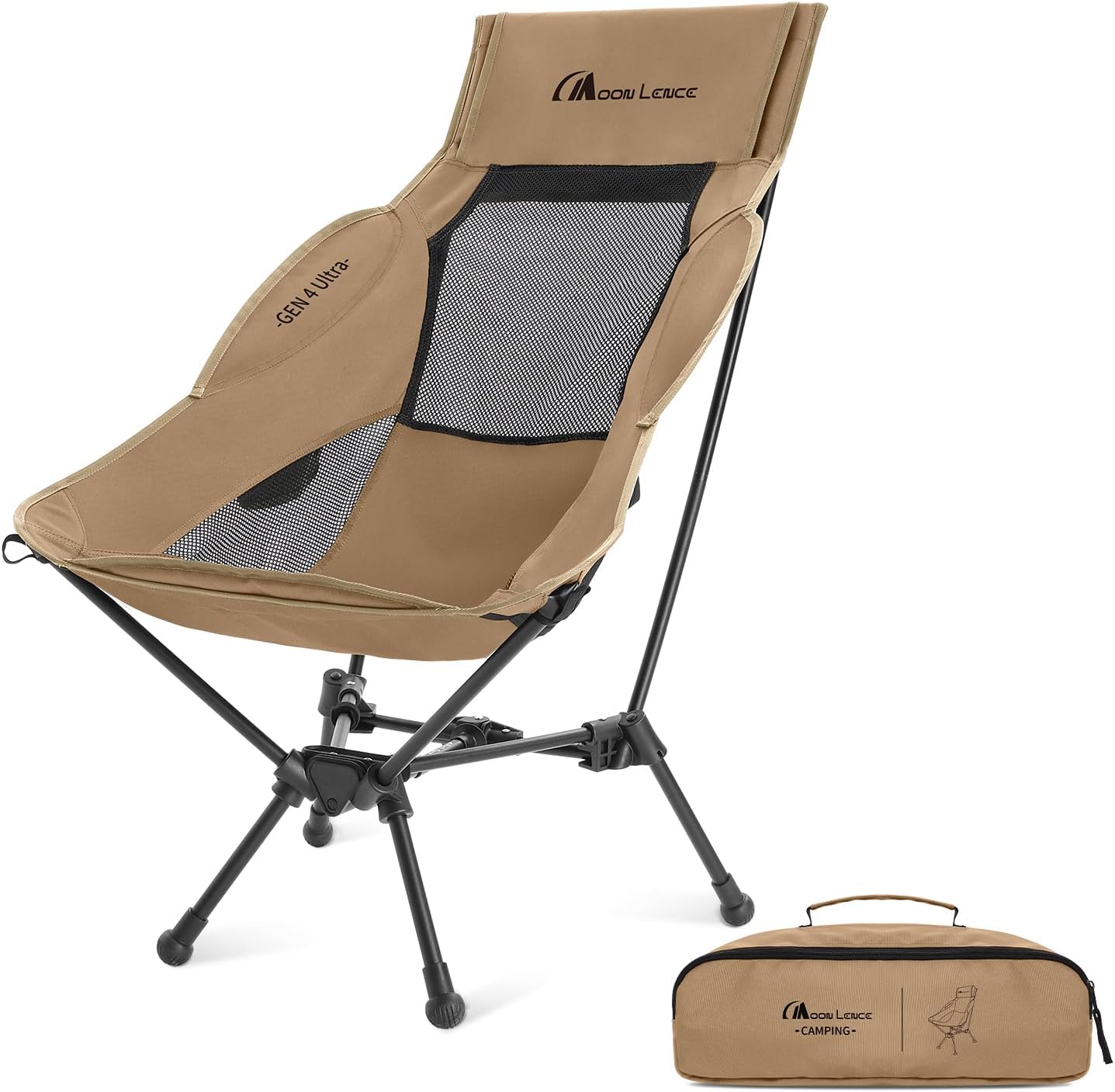 

High Back Folding Camping Chair, 330lbs Portable Compact Chair with Wide Seat & Ergonomic Back Support (Black)