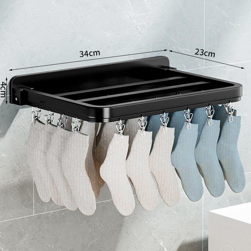 Laundry Organizer 12/20/26 Hooks Shelf Bra Underwear Fixed Wall Mounted Socks Clips Aluminium Alloy No Drilling Black