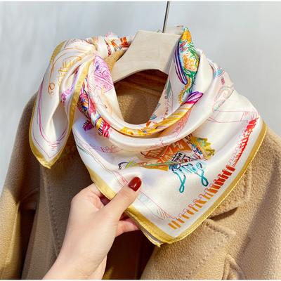 Spring New Horse Prism Silk Printed Silk Scarf Women's Versatile Mulberry Silk Small Square Scarf Plain Crepe Satin Silk Gift
