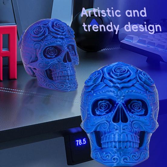 Rose Skull Figurine Day of The Dead Plastic Floral Skull Statue Collectible Human Head Sculpture for Halloween Home Desktop Decor