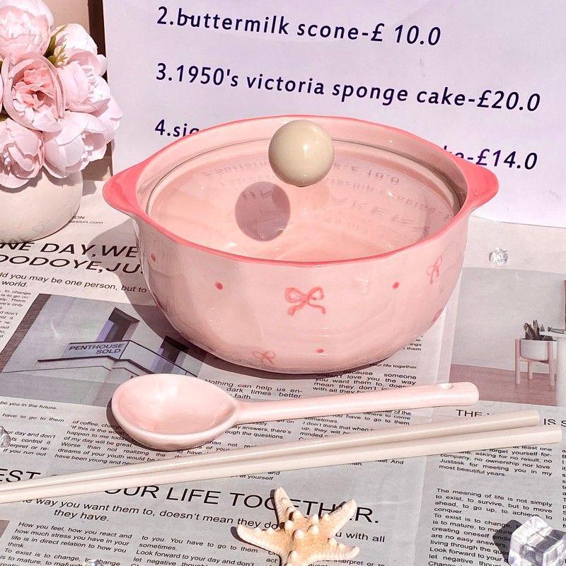 

Високоякісна керамічна миска для локшини з кришкою: Супер Фейрі, Дизайн з Бантом, Стійкий до Високих Температур, Ідеально для Швидкорозчинної Локшини та Рису. Bowl + Lid (2-piece set)