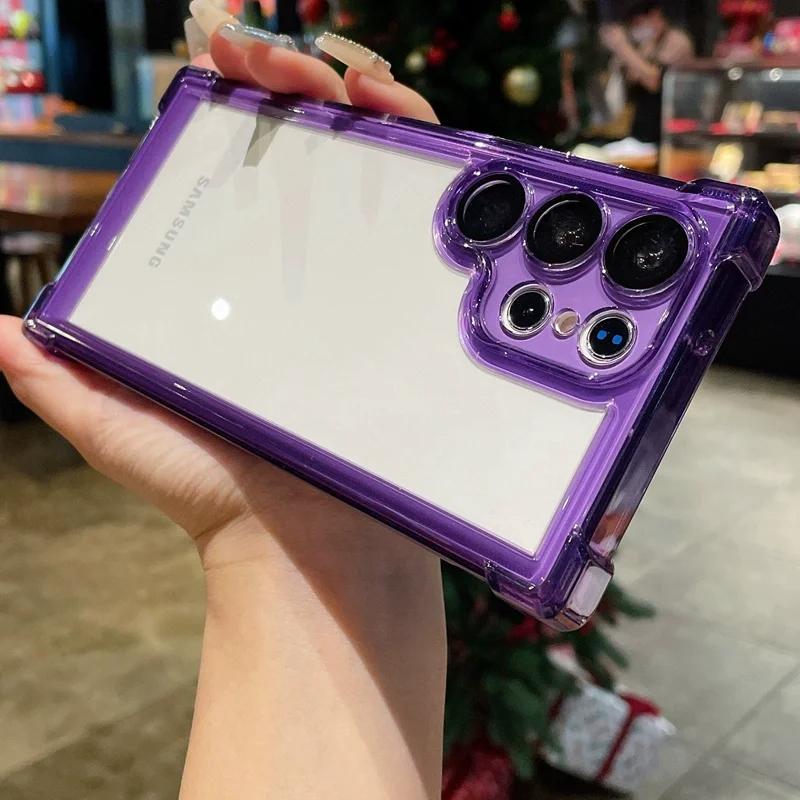 Luxury Transparent Shockproof Case For Samsung Galaxy S24 S23 S22 Ultra Plus S23 FE Camera Protector Clear Hard Acrylic Cover