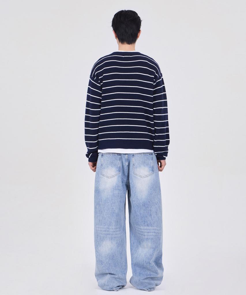 GLW Striped Crop Knit Cardigan Navy