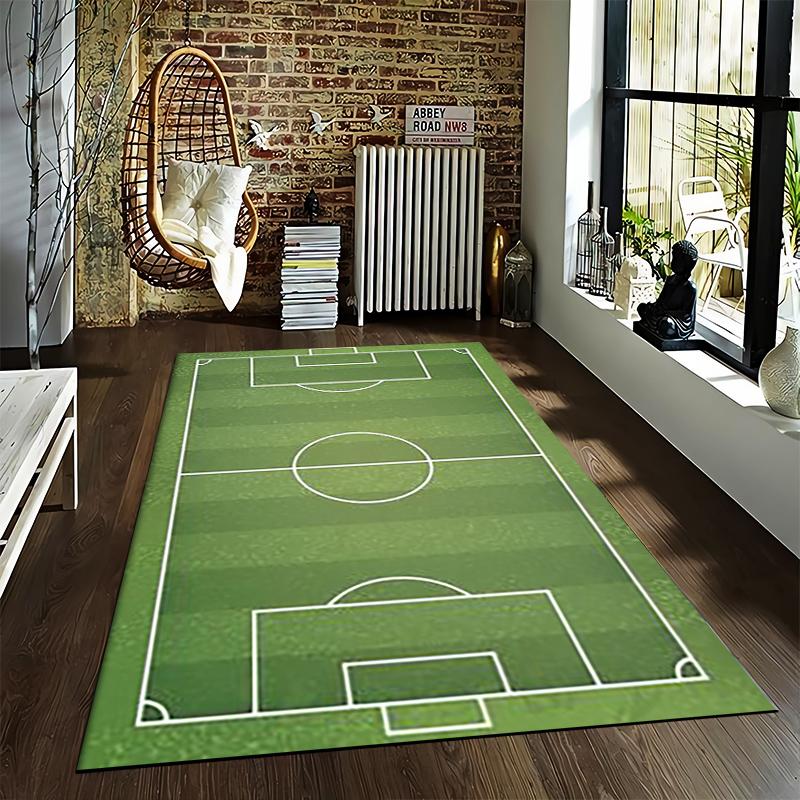 Soccer Field Pattern Carpet with White Line Design and Sports Style Theme Suitable for use as an anti-slip game mat for living room and bedroom sofas
