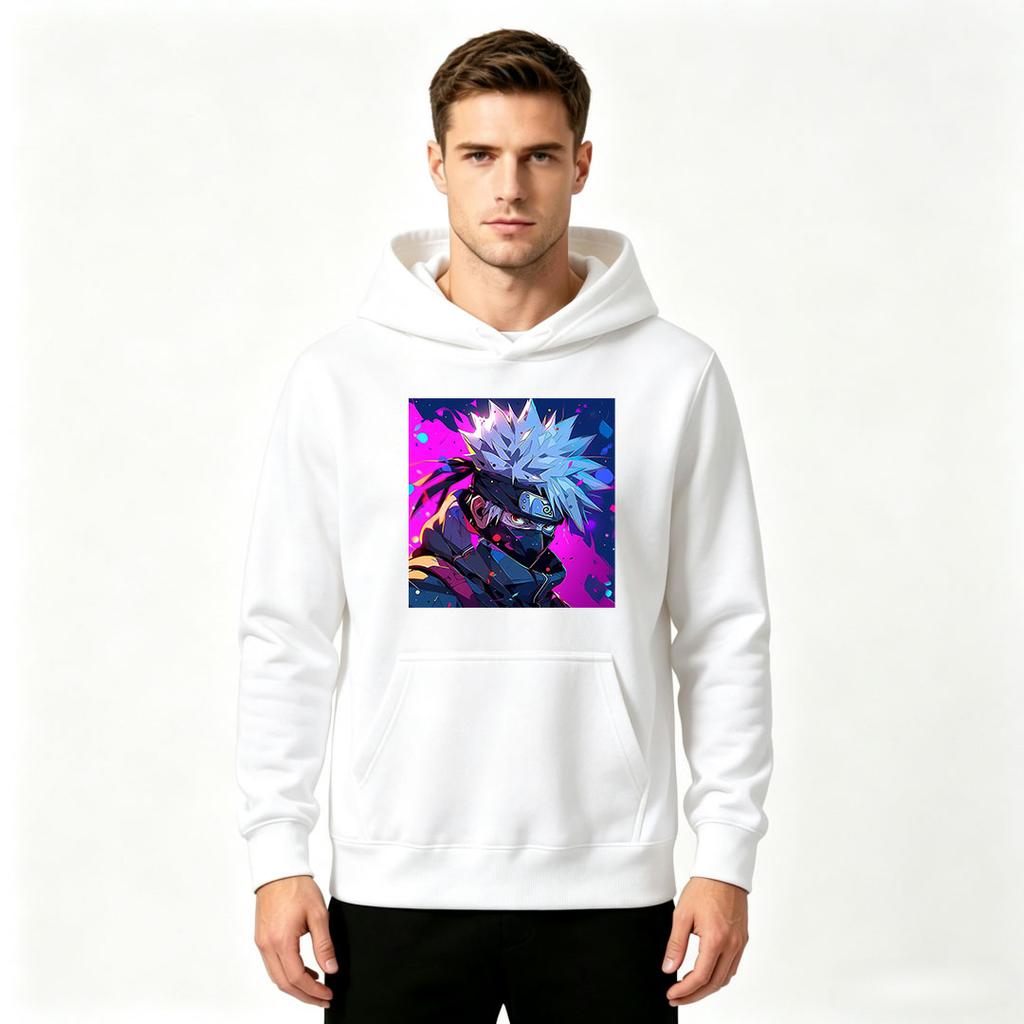 Men Anime Character Print Pullover Hoodie Casual Long Sleeve Loose Streetwear Sweatshirt