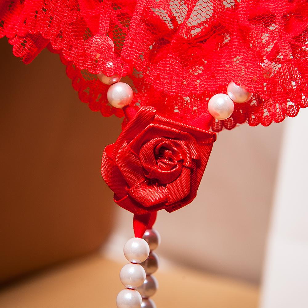 Sexy kvinner Blonderundertøy Dameundertøy Skrittløse truser Perler Perler G-strenger for kvinner Thongs Åpent skritt Sextruse Blomstert gjennomsiktig truser