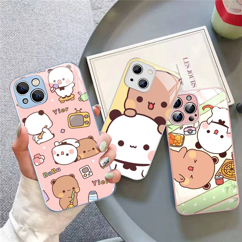 Character Bubu And Dudu For IPhone 14 13 12 Mini 11 Pro XS Max X XR 14 Plus Tempered Glass Cover