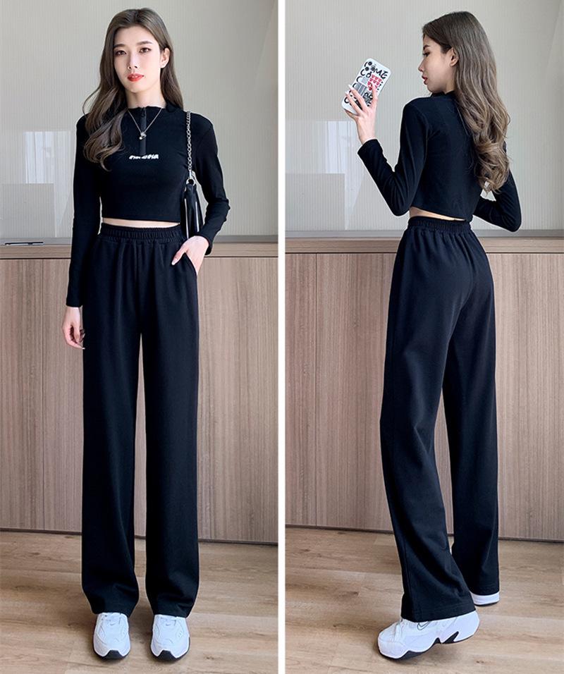 Women's High-Waist Wide-Leg Sweatpants - Spring/Autumn Loose Straight-Leg Fit, Slimming for Thick Legs, Versatile Casual Wear