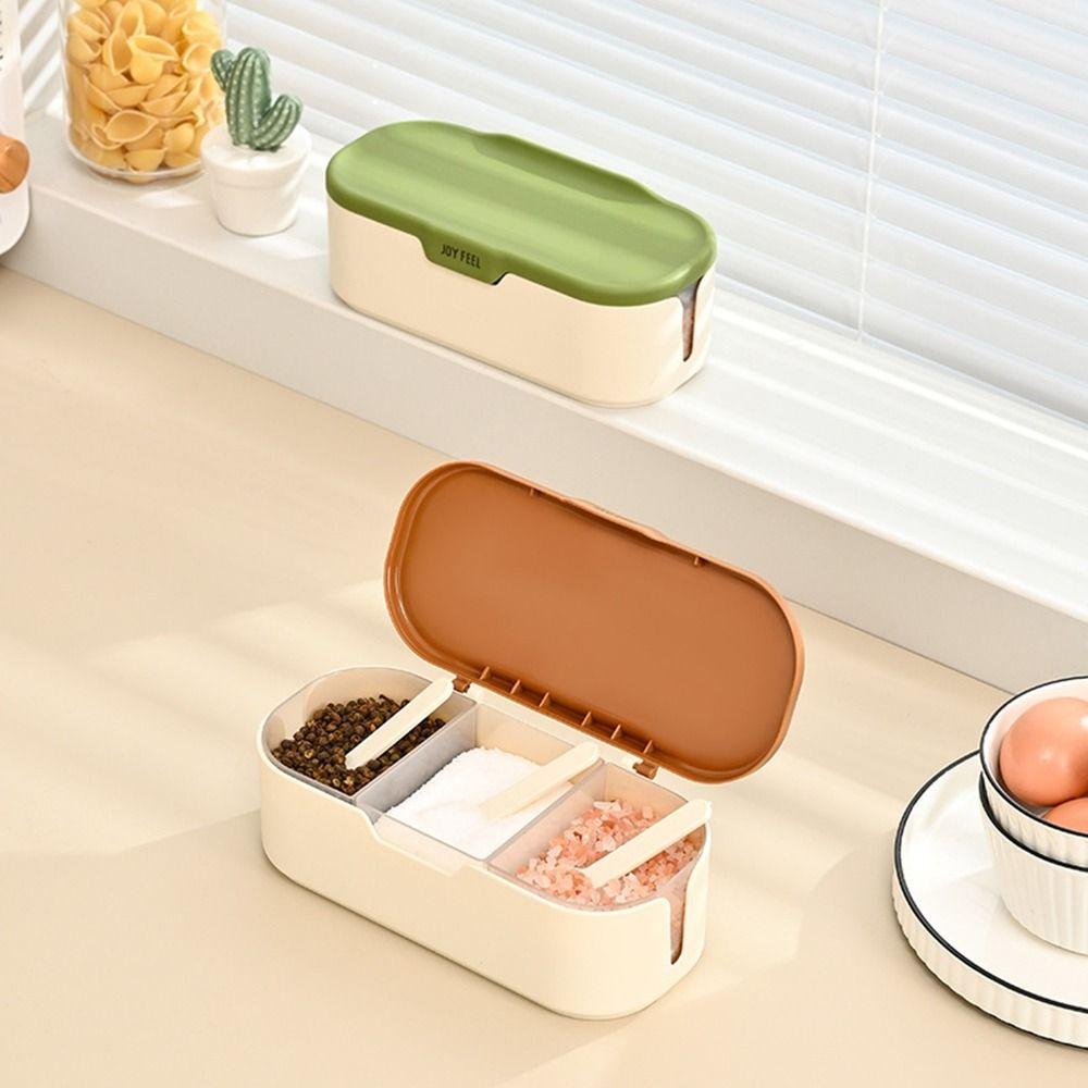 

Plastic 3 Grids Seasoning Box Large Capacity Spice Container Practical Seasoning Storage Jar Sugar