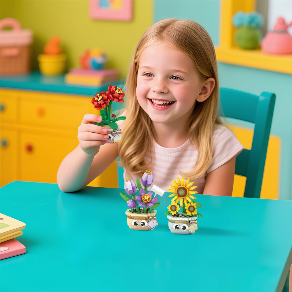 Diy Hand-assembled Flower Buildingblocks With Small Pieces, Everlasting Hand-held Flower Toys