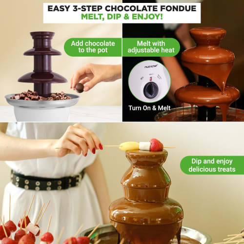 NutriChef 3-Tier Chocolate Fountain - Electric Stainless Steel Chocolate Melts Dipping Warmer Machine