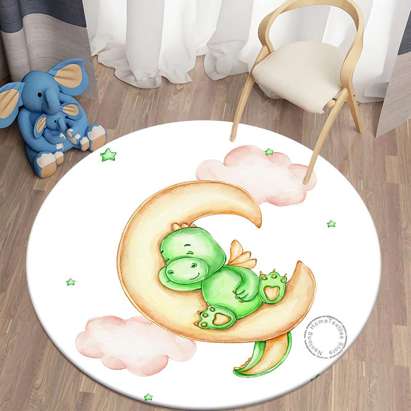 Children Round Carpet Living Room Rugs Dinosaur Printed Bedroom Carpet Home Decoration Floor Lounge Rug Children Room Mat