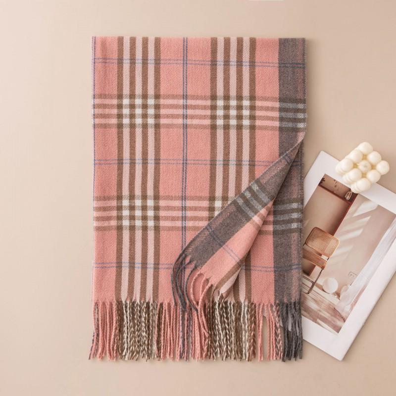 Womens Knitted Wool-Feel Scarf With Fringe Plaid Winter Warm Shawl Office Casual Wear